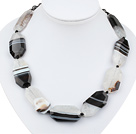 Lovely Chunky Faceted Black And Gray Agate Beaded Necklace With Moonight Clasp