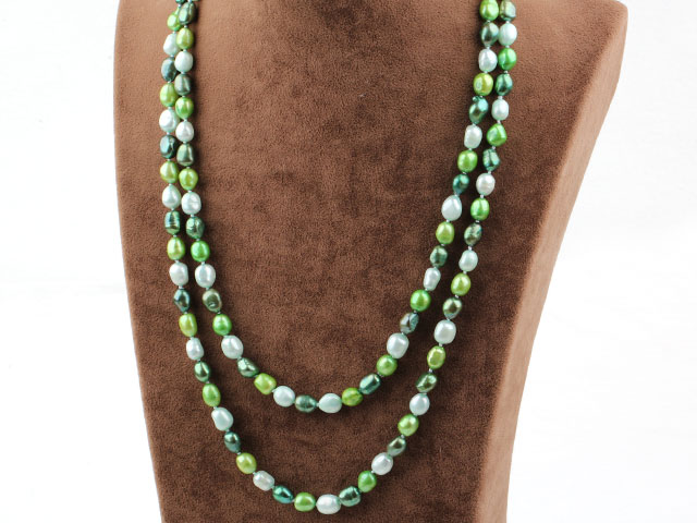 Long Style Green Color Freshwater Pearl Beaded Spring Necklace