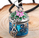 Fashion Style Blue Color Cylinder Shape Wish Box Metal Pendant Necklace with Leather Thread