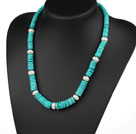 Disc Shape Turquoise and White Freshwater Pearl Graduated Necklace