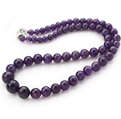Natural Round Amethyst Graduated Beaded Necklace with Lobster Clasp