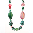 Green Series Assorted Multi Shape Green Agate and Carnelian Necklace