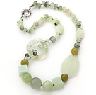 Light Green Series Assorted Multi Shape Prehnite and Serpentine Jade Necklace
