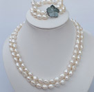 double strand white pearl necklace and bracelet set with shell clasp