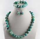 14mm burst pattern green agate ball necklace bracelet earrings set