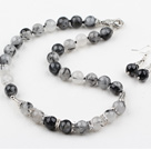 12mm Black Rutilated Quartz Set ( Necklace and Matched Earrings )