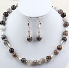 Classic Design 12mm Round Gray Agate Set ( Necklace and Matched Earrings )