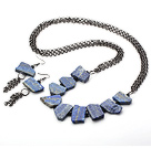 Vintage Style Irregular Shape Lapis and Black Crystal Set ( Necklace and Matched Earrings )