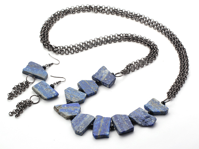 Vintage Style Irregular Shape Lapis and Black Crystal Set ( Necklace and Matched Earrings )