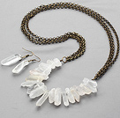 Vintage Style Frosted Natural Clear Crystal Set with Bronze Chain ( Necklace and Matched Earrings )