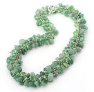 Green Series Aventurine and Green Glass Crystal Necklace with Metal Chain