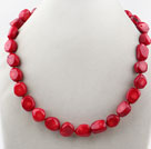 Irregular Shape Fillet Red Coral Necklace with Moonlight Clasp