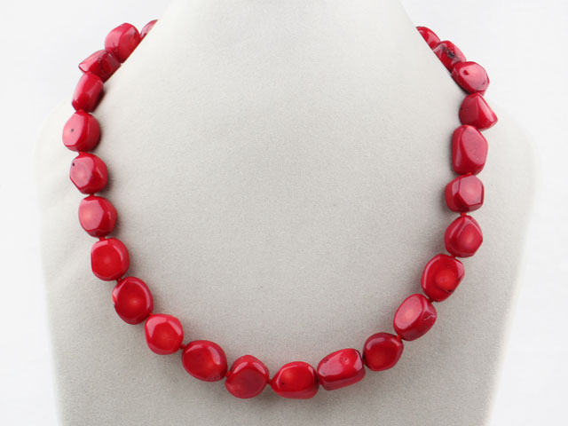 Irregular Shape Fillet Red Coral Necklace with Moonlight Clasp