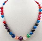 Assorted Faceted Multi Color Agate Graduated Beaded Necklace with Moonlight Clasp