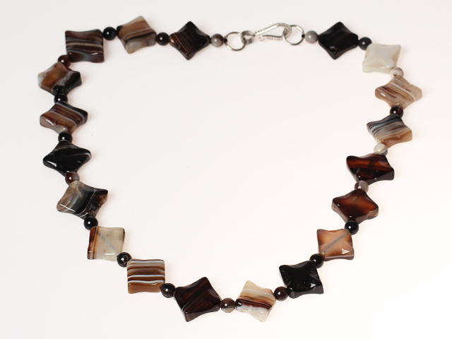 Single Strand Square Shape Stripe Agate Necklace