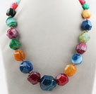 Chunky Style Incidence Angle Crystallized Multi Color Agate Graduated Necklace