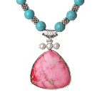 Turquoise Necklace with Imperial Jasper Pendant and Metal Spacer Beads