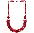 Fashion Multilayer Cluster Style Round Red Coral And Flower Link Connection Beaded Necklace With Ball Clasp