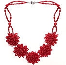 Fashion Link Connection Round And Iregular Red Coral Flower Beaded Party Necklace