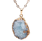 Fashion Wired Wrap Golden Crystallized Stone Pendant Necklace With Matched Golden Loop Chain