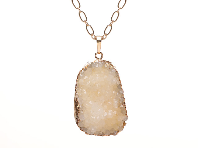 Fashion Golden Wired Wrap Crystallized Stone Pendant Necklace With Matched Golden Loop Chain
