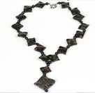 Black Pearl and Picture Jasper Necklace with Moonlight Clasp