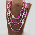 62 inches pearl crystal and shell and agate long style necklace