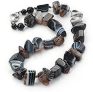 Assorted Fillet Nearly Rectangle Shape Black Stripe Agate Necklace