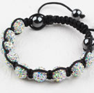 10mm White with Colorful Rhinestone Ball Woven Bracelet with Adjustable Thread