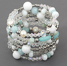 2013 Spring Design Clear Crystal and Amazon Stone and White Porcelain Stone Wrap Bangle Bracelet