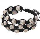 Popular Multilayer Colorful Round Polymer Clay Rhinestone And Braided Black Drawstring Bracelet