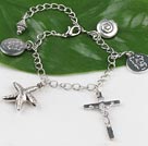 Fashion Multi Coin Starfish And Cross Charm Loop Chain Bracelet