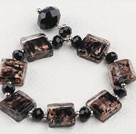elastic style black czech crystal and colored glaze bracelet