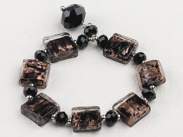 elastic style black czech crystal and colored glaze bracelet