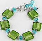 apple green colored glaze and  crystal bracelet with toggle clasp