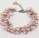 pink pearl crystal and rose quartze bracelet with extendable chain