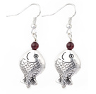 Wonderful Short Style Round Garnet And Tibet Silver Fish Dangle Earrings