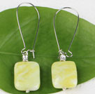 Fashion Short Style 12*18Mm Square Lemon Jade Dangle Earrings With Hook Earwires 