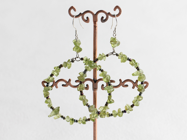 Fashion Large Diameter Yellow Olive Stone Chips Loop Chain Dangle Earrings