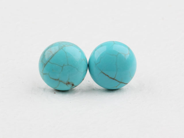 Classic and Simple Design Round Turquoise Studs ( Metal Needle )