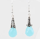 Simple Style Faceted Drop Shape Lake Blue Color Crystal Earrings