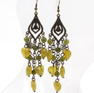 Vintage Style Heart Shape Faceted Olive Jade Earrings