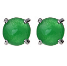 Lovely 8mm Half Round Inlaid Green Malaysian Jade Studs Earrings