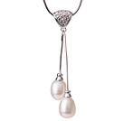 Elegant Style Natural 10-11mm Teardrop Shape White Freshwater Pearl Pendant Necklace with Chain