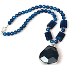Blue Agate Necklace with Crystallized Agate Pendant