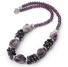 Popular Cluster Black And Purple Crystal Thick Amethyst Stone Beaded Necklace With Rhinestone Charm Accessories