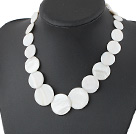 Fashion Round Disc Shape White Shell Strand Necklace With Lobster Clasp