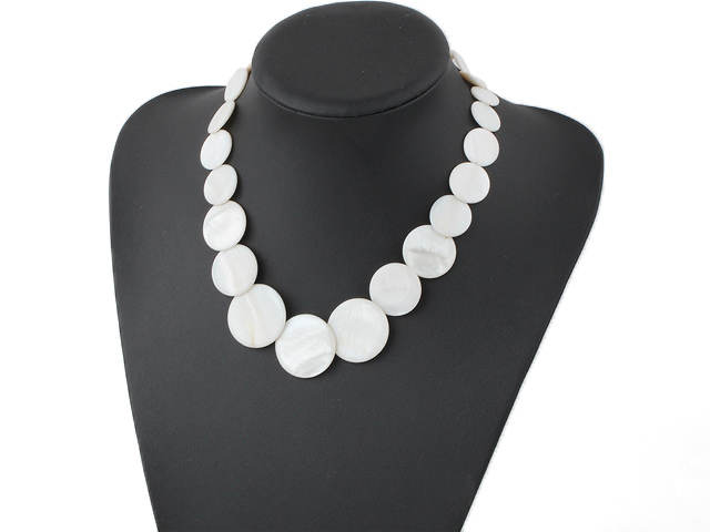 Fashion Round Disc Shape White Shell Strand Necklace With Lobster Clasp