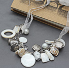 white turquoise and shell necklace with ribbon