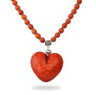 Classic Design Round Dyed Orange Red Turquoise Necklace with Heart Shape Pendant